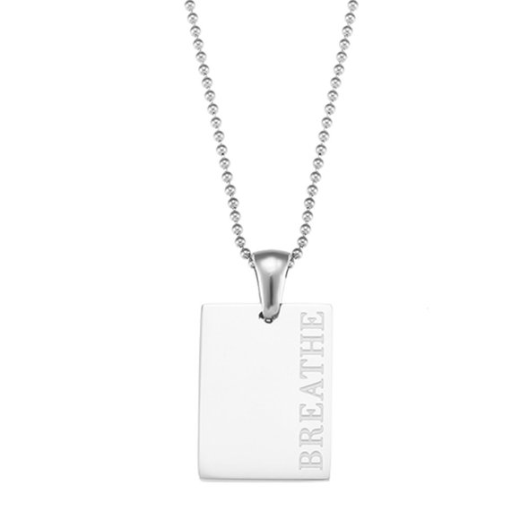 Breathe Pendant Meditation Positive Necklace 18K White Gold Plated Stainless - Picture 1 of 7